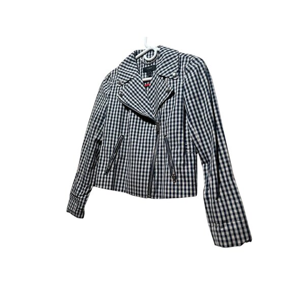 J.Crew Gingham Motorcycle Crop Jacket Womens Size 4 Linen Biker Cottage Preppy - Picture 15 of 16